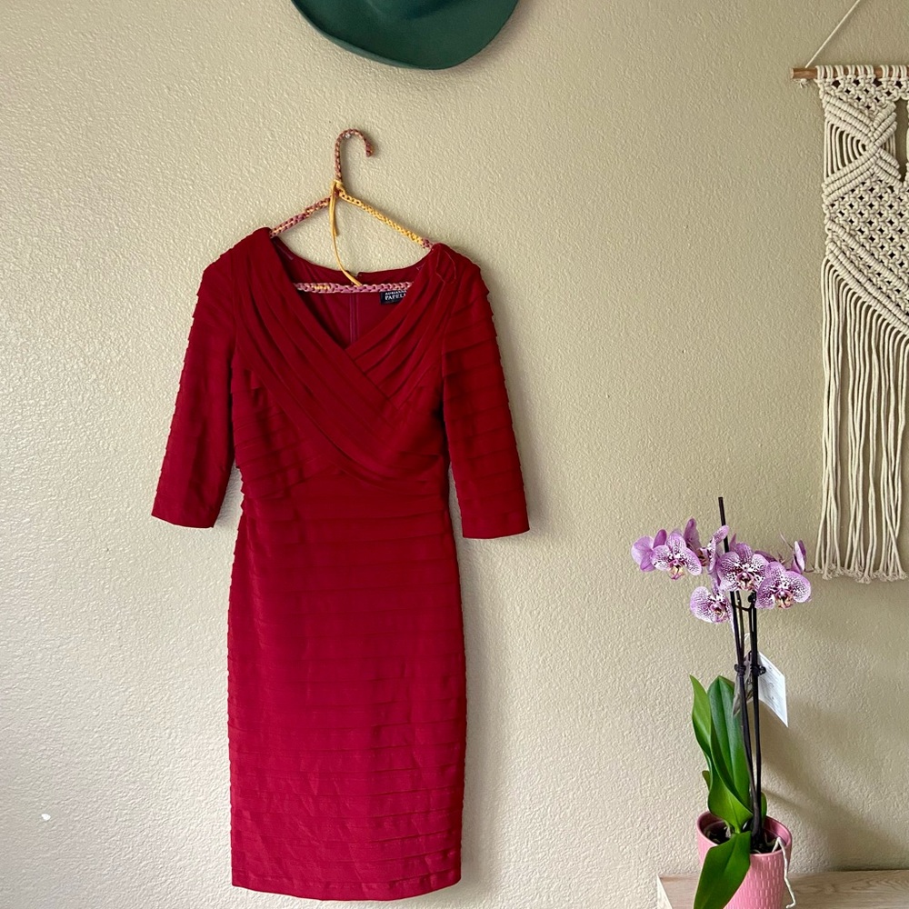 Red wine color slim fit dress-size 6- brand: Adriana Papell.